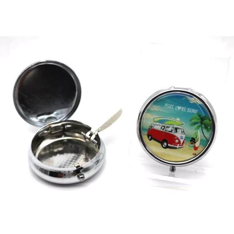 Wholesale Custom Logo Compact Pocket Steel Mini Portable Ashtrays Keychain