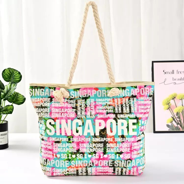 Customized Logo Travel Souvenir Singapore Beach Tote Bag