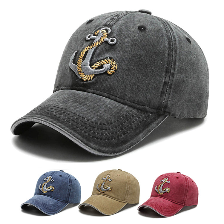 Wholesale Cheap Anchor Logo Outdoor Travel Washed Denim Vintage Baseball Cap