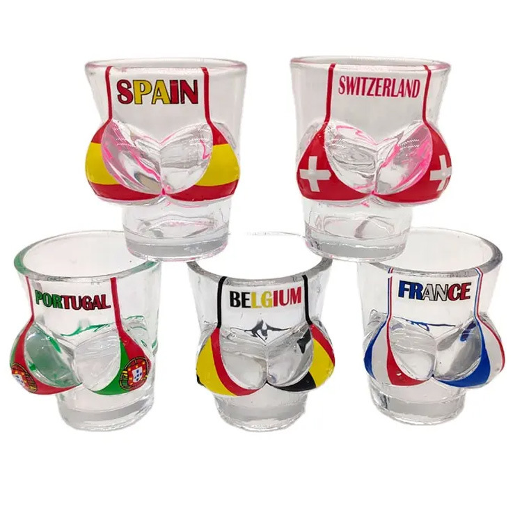 Custom Logo Unique Body Shaped Sexy Bikini Flag Switzerland Souvenir Shot Glass