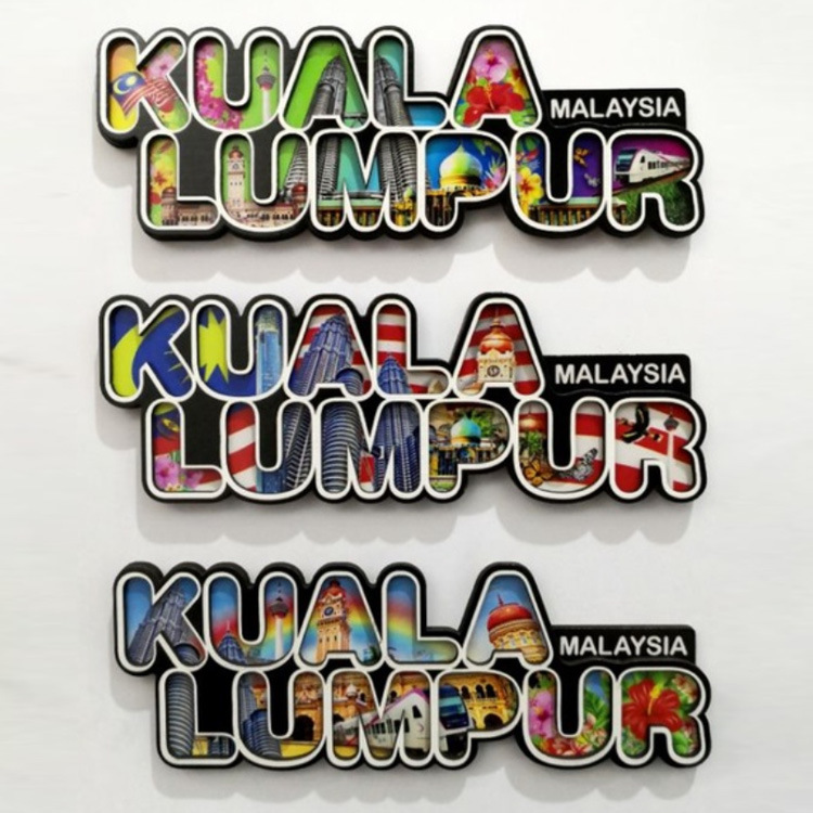 Custom Logo Letter Shape Wood Magnet Malaysia Beach Souvenir Fridge Magnet