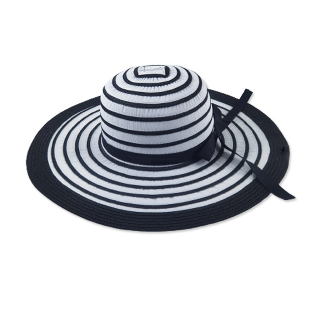 Wholesale Fashion Women Beach Hat Summer Custom Logo Striped Big Wide Brim Straw Hat