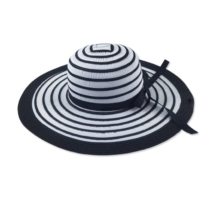 Wholesale Fashion Women Beach Hat Summer Custom Logo Striped Big Wide Brim Straw Hat