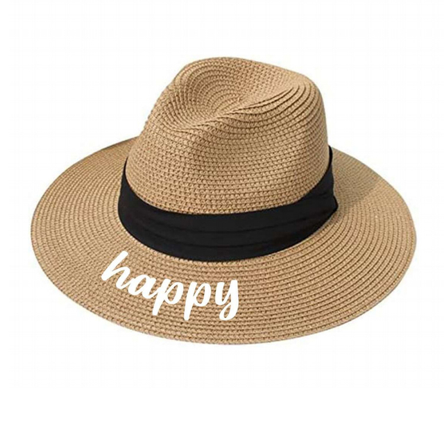 Wholesale Custom Women Wide Brim Straw Panama Roll up Hat Fedora Beach Sun Hat