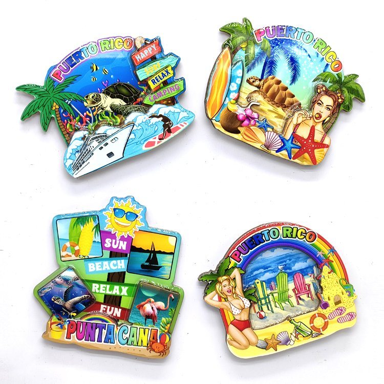 Custom Beach Travel Gift Wood Magnet Puerto Rico Souvenir Fridge Magnet