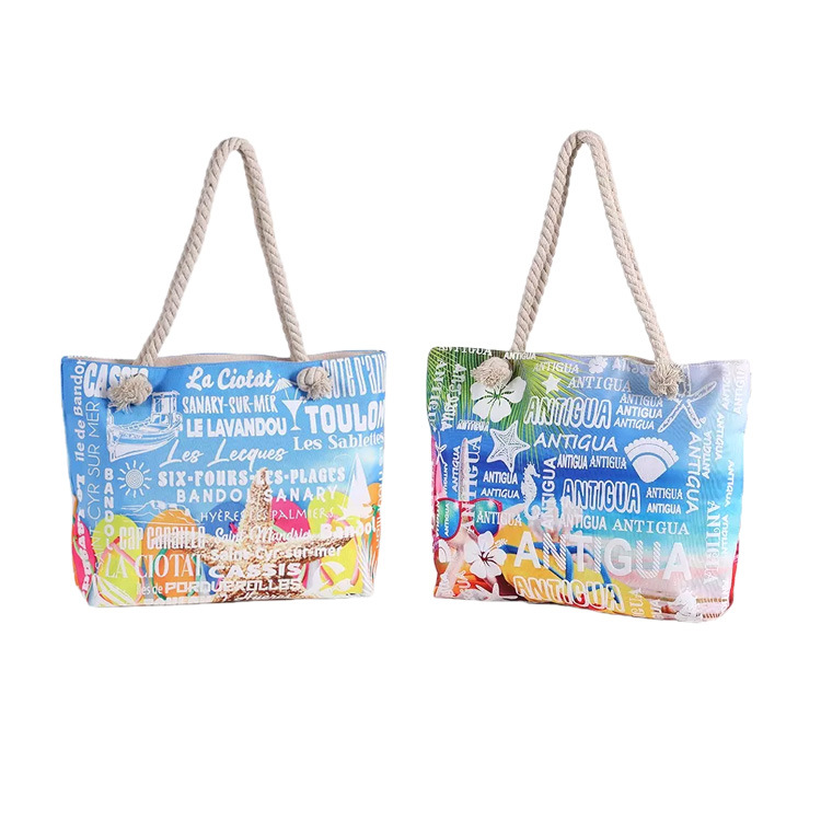 Custom Logo Printing Women Linen Beach Bag Straw Tote Bag