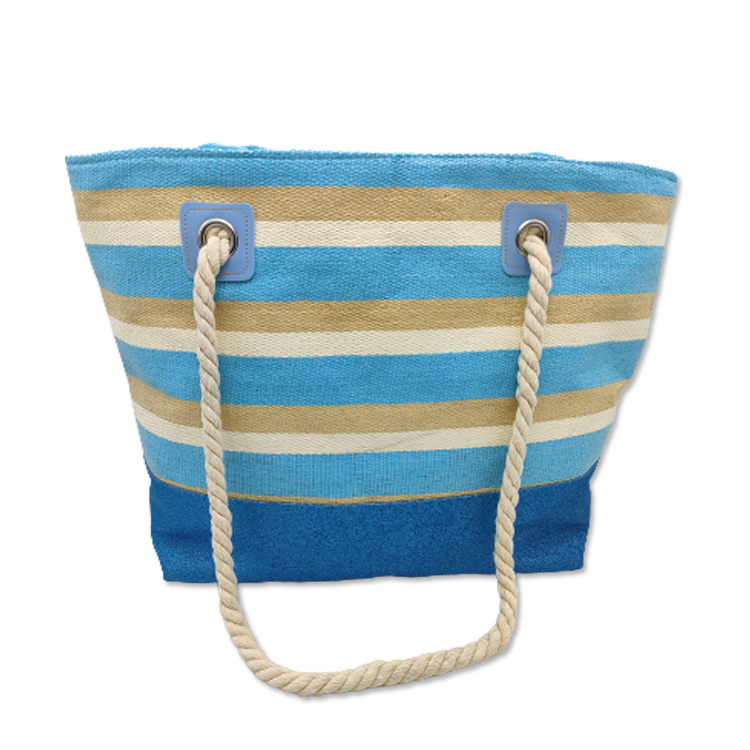 Wholesale Custom Logo Jute Beach Bag Stripe Women Shopping Bag Large Capacity Beach Travel Weekend Tote Bags