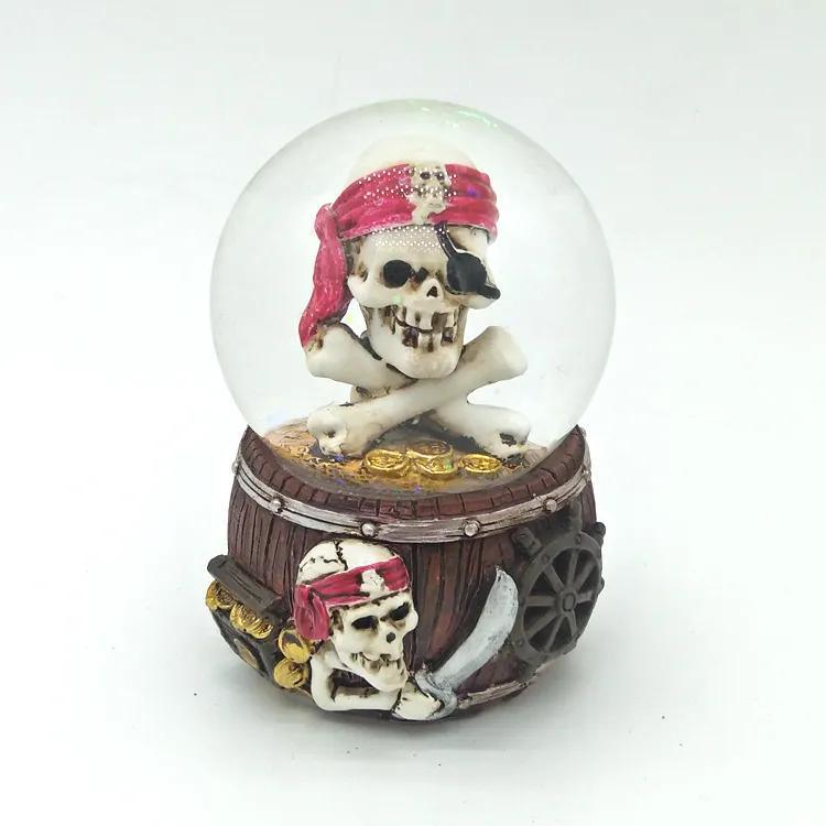 Wholesale Custom Resin Skull Pirate Souvenir Halloween Snow Globe