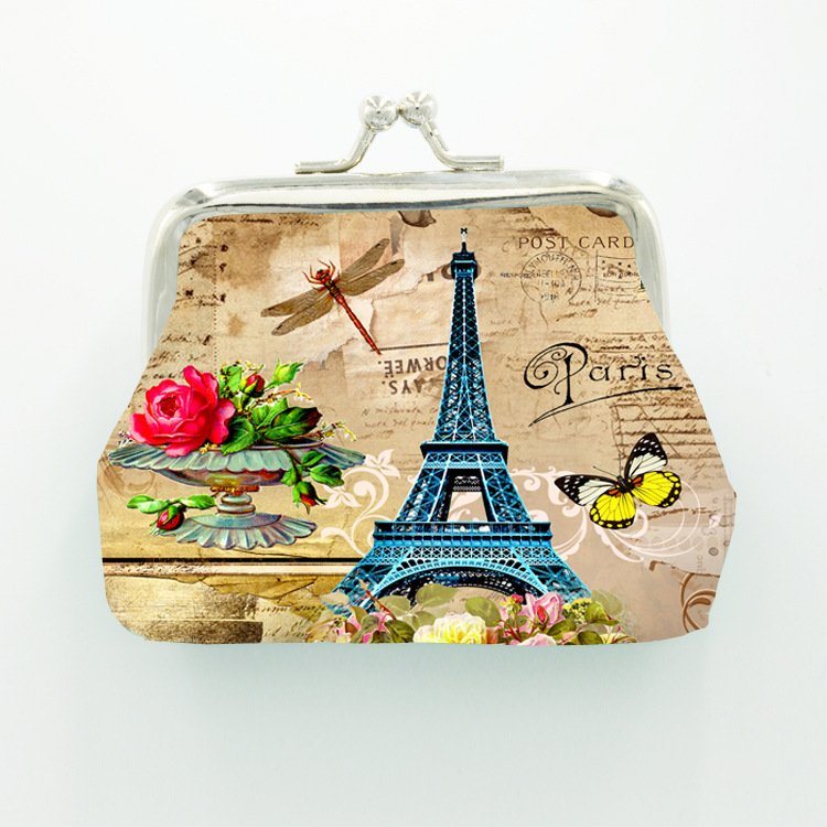 Custom Printing Small Mini PU Leather Coin Pouch Wallet France Paris Souvenir Coin Purse