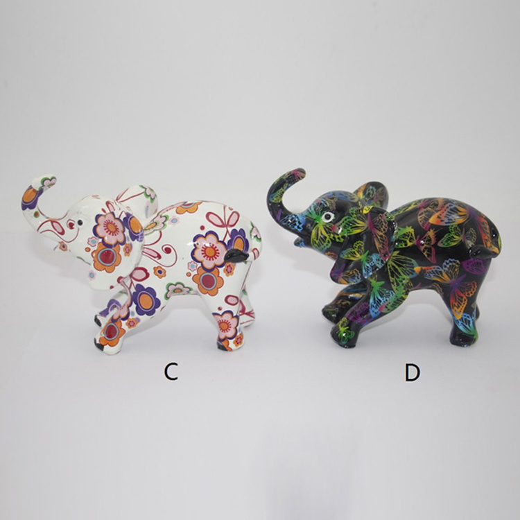 Living Room Colorful Resin Statue Elephant Figure Water Transfer Home Decorative Accessories