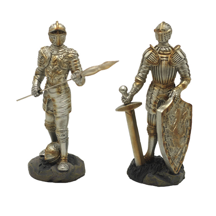 Resin Swordsman Fighting Medieval Crusader Knights Gnome Garden Miniature Lawn Decor