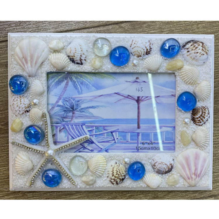 Custom Logo Tourist Souvenir Ocean Beach Design Shell Wood Photo Frame