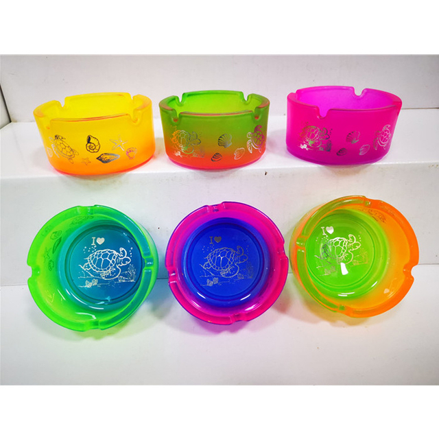 Wholesale Souvenir Gift Custom Logo Round Colorful Glass Ashtray