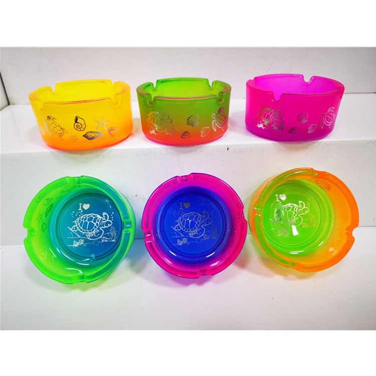 Wholesale Souvenir Gift Custom Logo Round Colorful Glass Ashtray