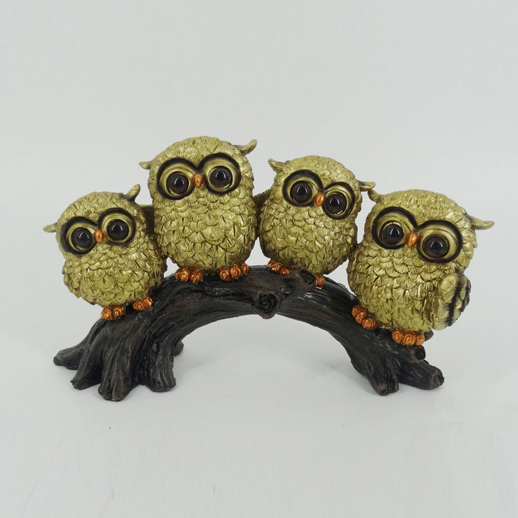 Resin Ornament Indoor Home Decor Animal Figurine Golden Owl Statue