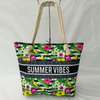 Custom Logo Printing Large Canvas Women Summer Tropical Floral Beach Bag