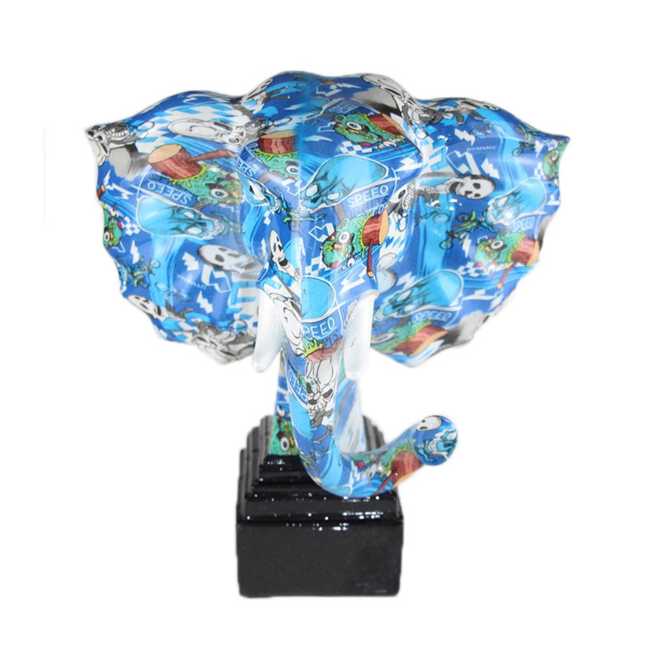 Modern Art Printing Elephant Statue Home Decor Resin Elephant Heads Sculptures