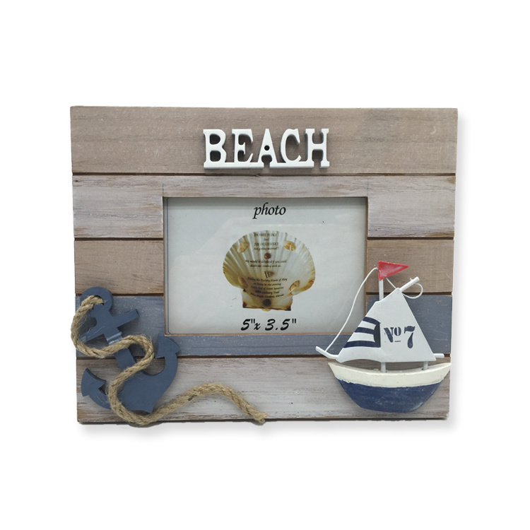 Beach Nautical Souvenir Boat Shape Wooden Photo Frame for Home Decor