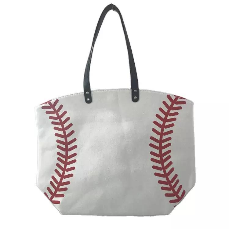 Women Canvas Travel Beach Large Sports Baseball Tote Bag