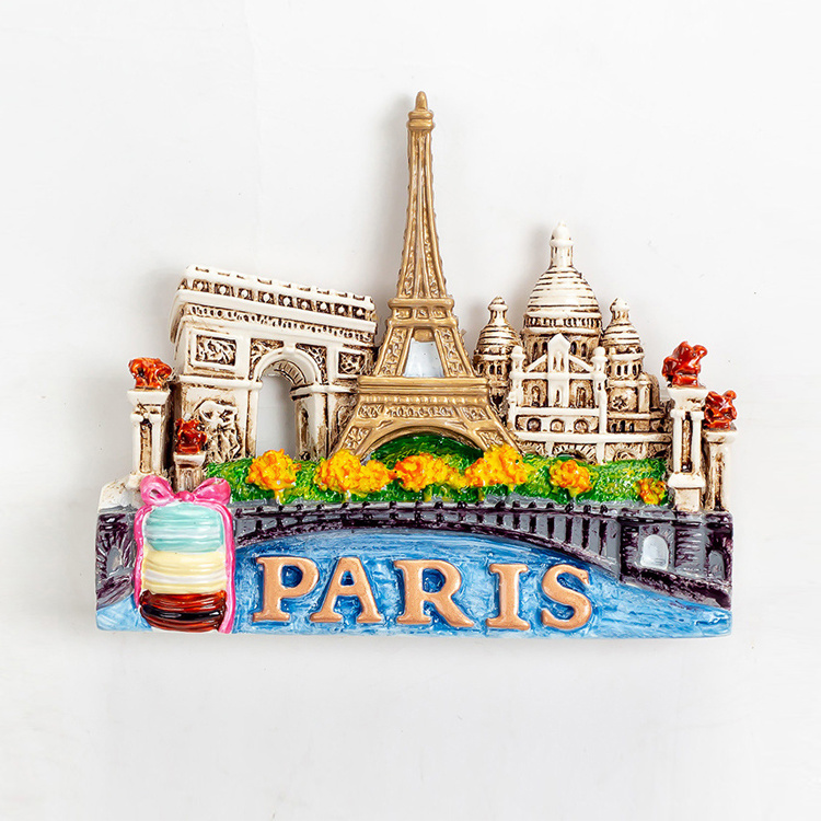 Customized Resin Hand Painted City Scenery France Paris Souvenir Fridge Magnet