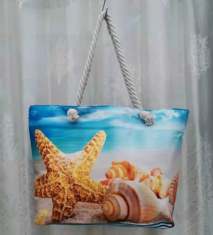 Customized Digital Printing Canvas Lady Leisure Vacation Tourist Souvenir Beach Shell Tote Bag