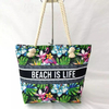 2023 Women Canvas Summer Tropical Floral Printed Beach Tote Bag Rope Handle