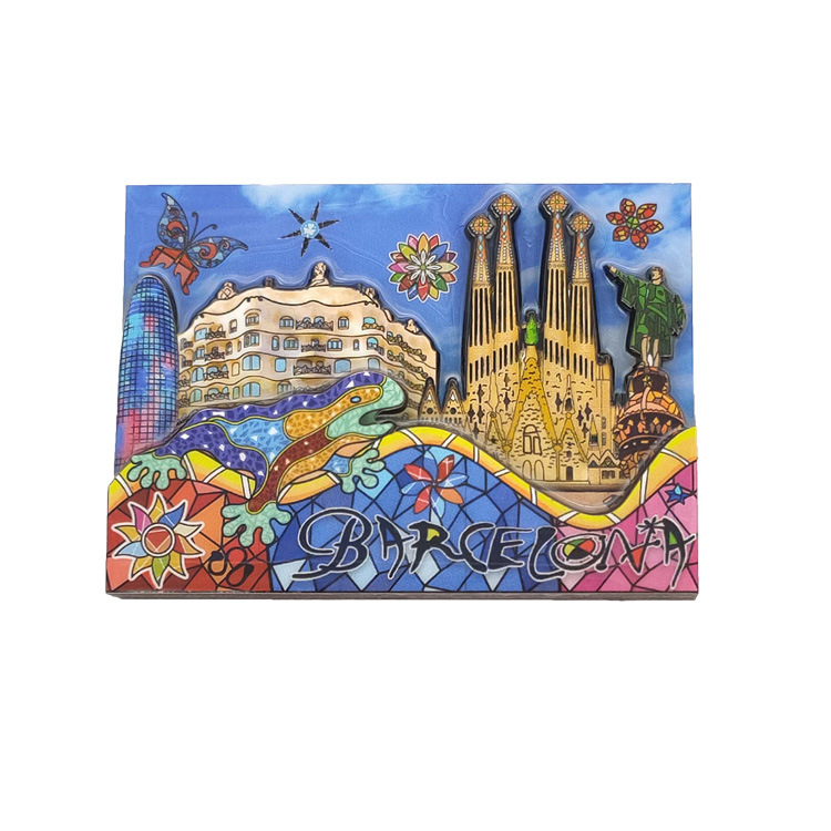 Wholesale Barcelona Tourist Souvenir Refrigerator Magnets Epoxy Wood Fridge Magnet