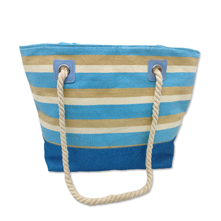 Wholesale Women Large Tote Bag Summer Bahamas Blue White Striped Stock Beach Bag