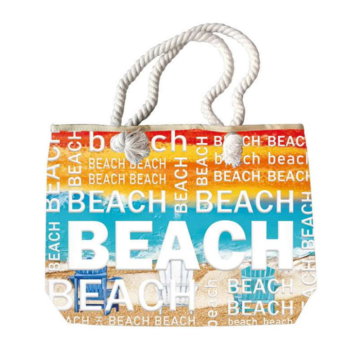 Beach Souvenir Canvas Custom Logo Tropical Tote Beach Bag Manufacturer