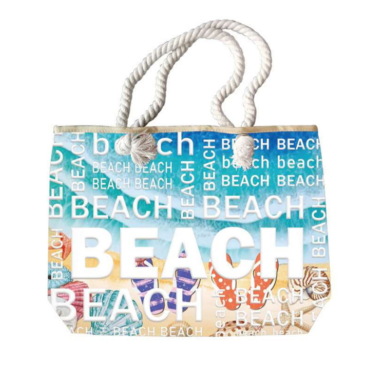 Beach Souvenir Canvas Custom Logo Tropical Tote Beach Bag Manufacturer