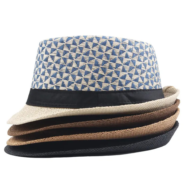 Wholesale Beach Sun Plaid Hat Paper Panama Fedora Straw Hat