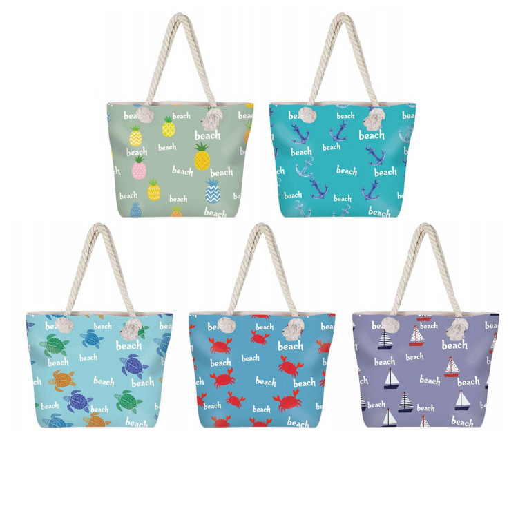 Wholesale Custom Printing Summer Beach Souvenir Canvas Tote Bag with Rope Handle