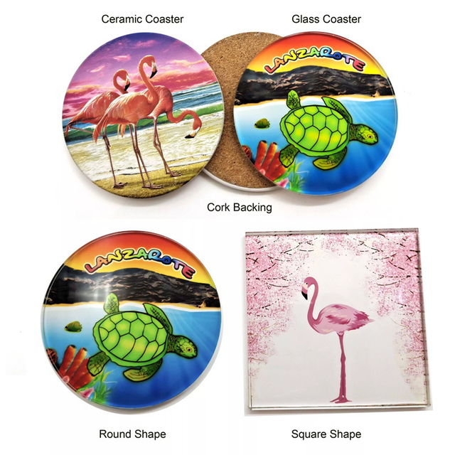 Custom Printing Beach Themed Clear Glass Souvenir Coasters