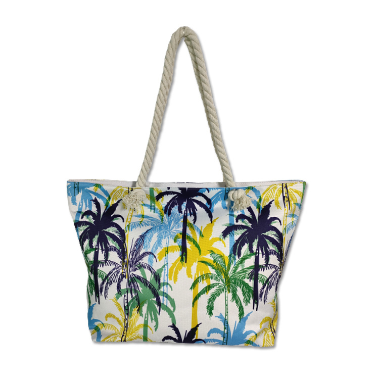 Wholesale Custom Printed Tropical Island Seaside Beach Tourist Souvenir Canvas Palm Tree Tote Bag