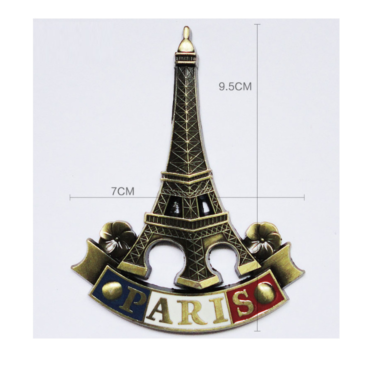 Factory Wholesale Custom Zinc Alloy Metal Paris France Eiffel Tower Souvenir Fridge Magnet