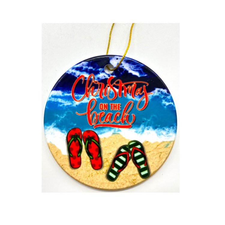 Wholesale Custom Printing Beach Souvenir Ceramic Christmas Ornament