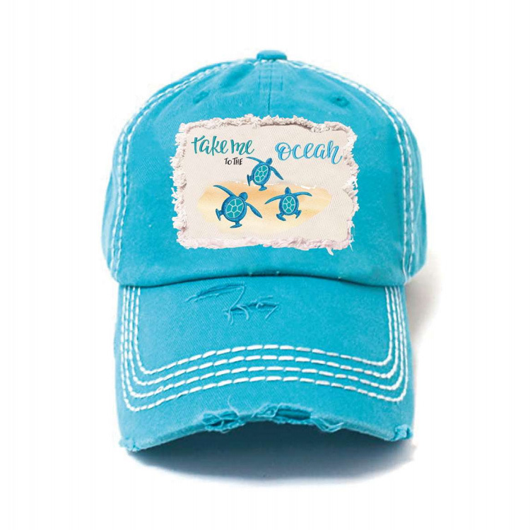 Custom Logo Beach Florida Floral Washed Adjustable Souvenir Hat Cap