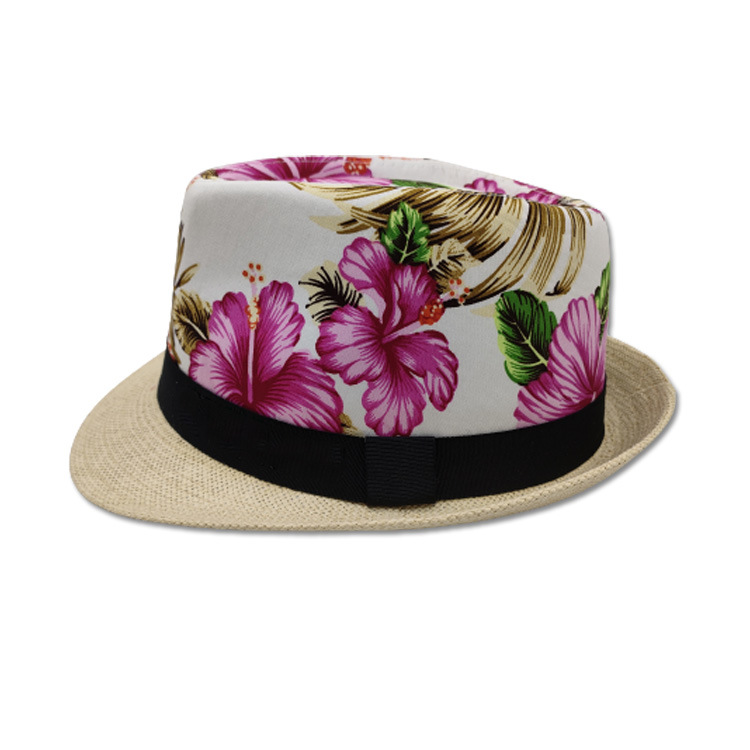 Wholesale Custom Printing Flower Fedora Hat Summer Floral Straw Bucket Hat