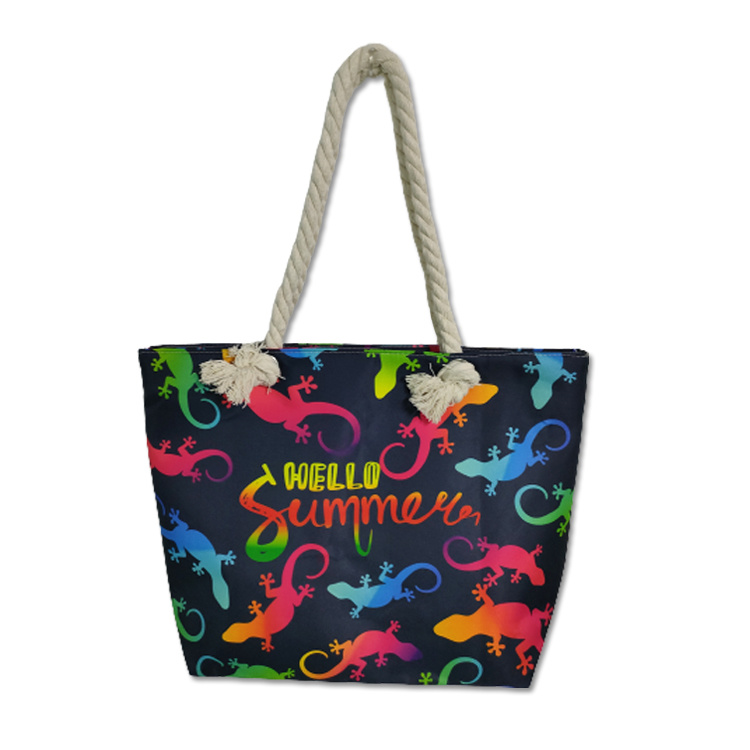 Custom Printing Casual Summer Canvas Flower Leaf Patterned Beach Tote Bag