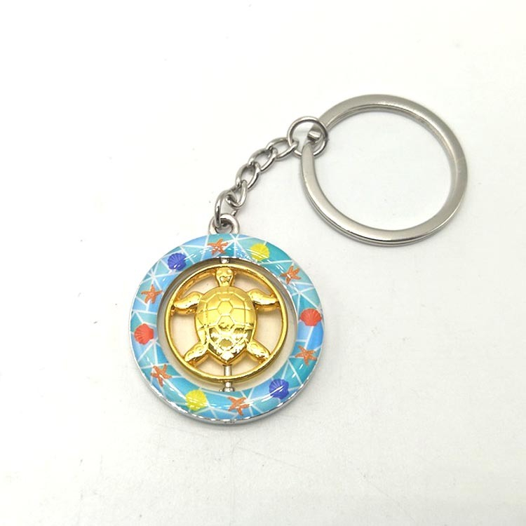 Custom Shape Epoxy Metal Alloy Beach Souvenir Turtle Spinner Keychain