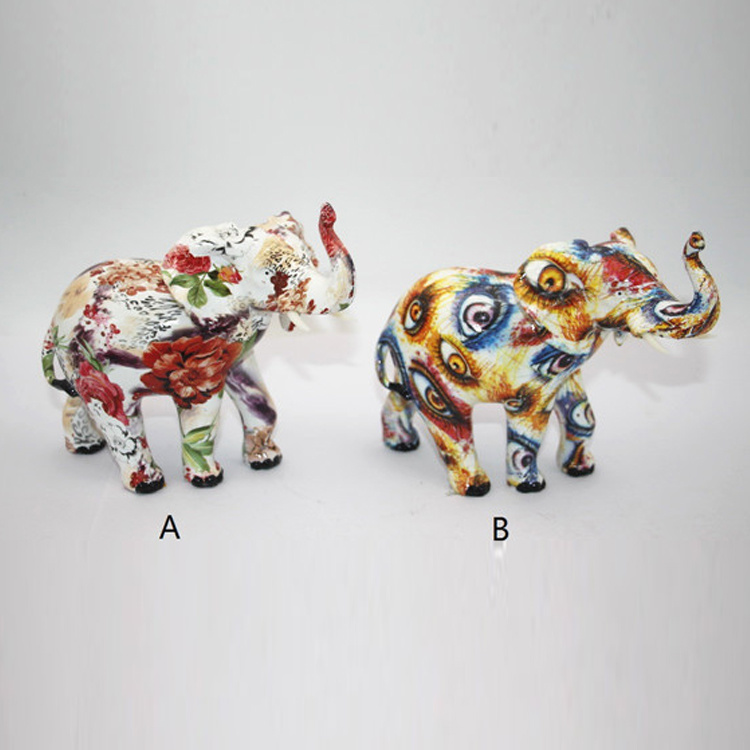 Living Room Colorful Resin Statue Elephant Figure Water Transfer Home Decorative Accessories