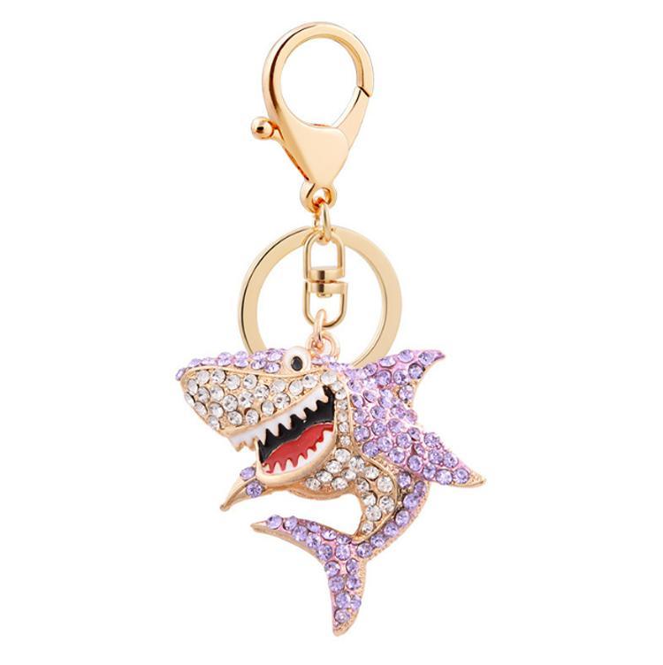 Wholesale Ocean Series Bag Pendant Keychain Zinc Alloy Crystal Rhinestone Shark Keychain