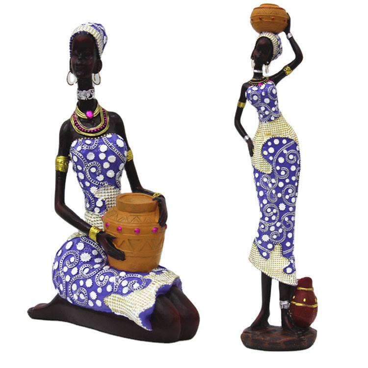 Retro African Woman Home Decor Sculpture Statue African Female Living Room Decoration Polyresin Statue