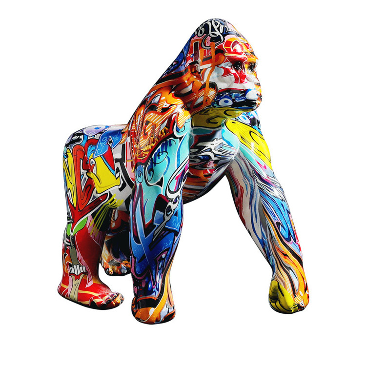 Nordic Graffiti Gorilla Sculptures Painted Statues Resin Pop Figurine Home Decor Gifts