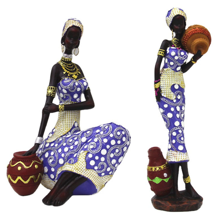 Home Table Decoration Resin Black African Woman Sculpture Figurine Statue