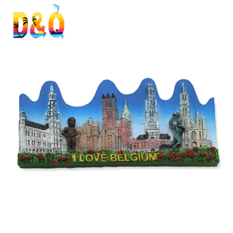 Customized European City Travel Souvenirs Polyresin 3D Belgium Souvenir Fridge Magnet