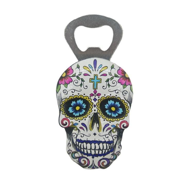 Custom Printing Unique Shape Halloween Mexico Souvenir Resin Skull Bottle Opener