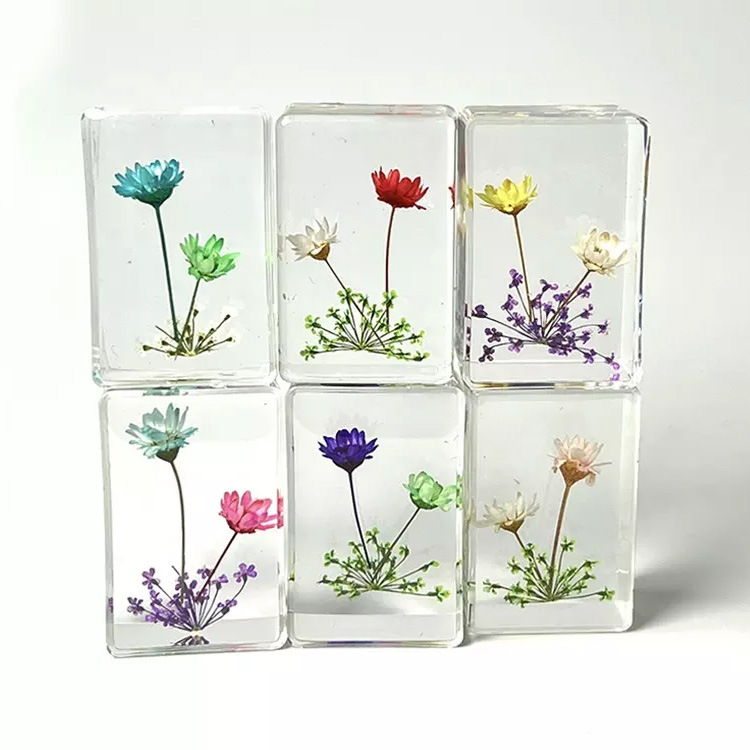 Wholesale Tourist Souvenir Gift Acrylic Crystal Resin Dried Flower Paperweight for Home Table Decor