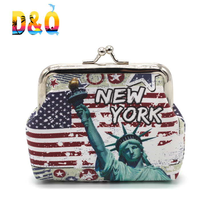 Custom Printed Leather Wallet Women Kiss Lock Coin Purse