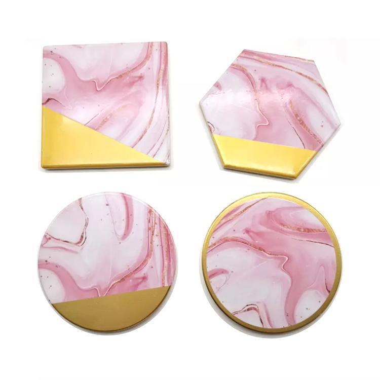 Wholesale Beer Drinks Tea Cup Coaster Set Custom Hexagon Square Round Marble Coaster